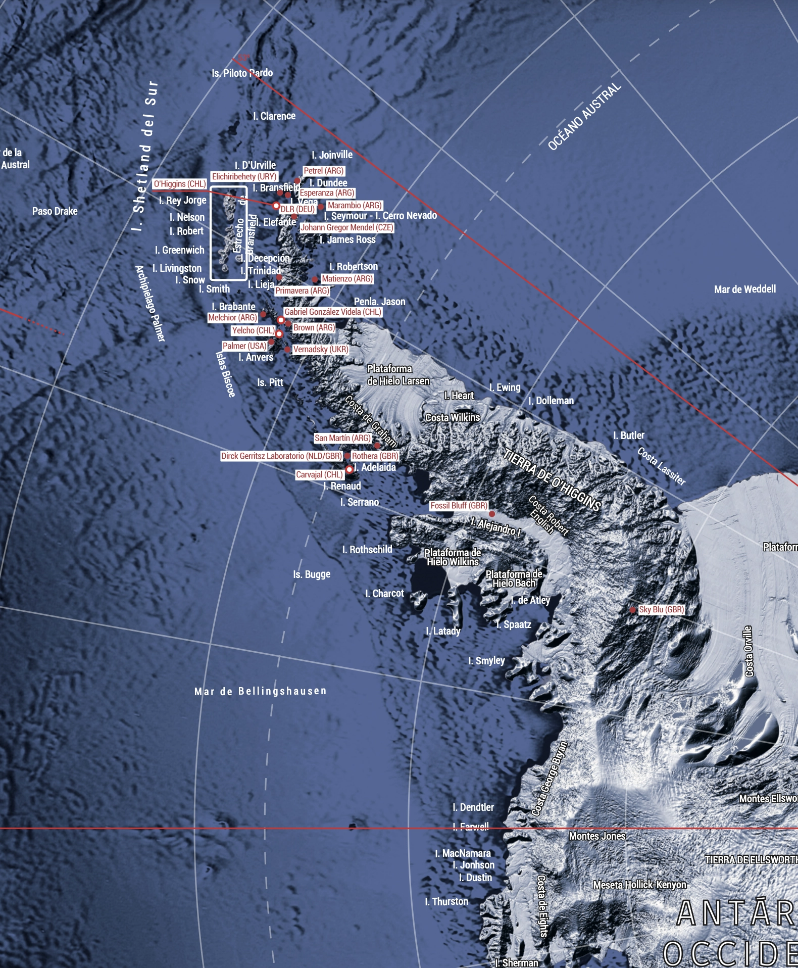 Mapa de Antártica y app